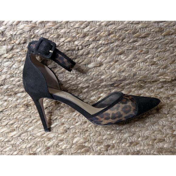 Jessica Simpson Size 8.5 Camania Mesh Cheetah Black Faux Suede Pointed Toe Heels - Picture 2 of 12
